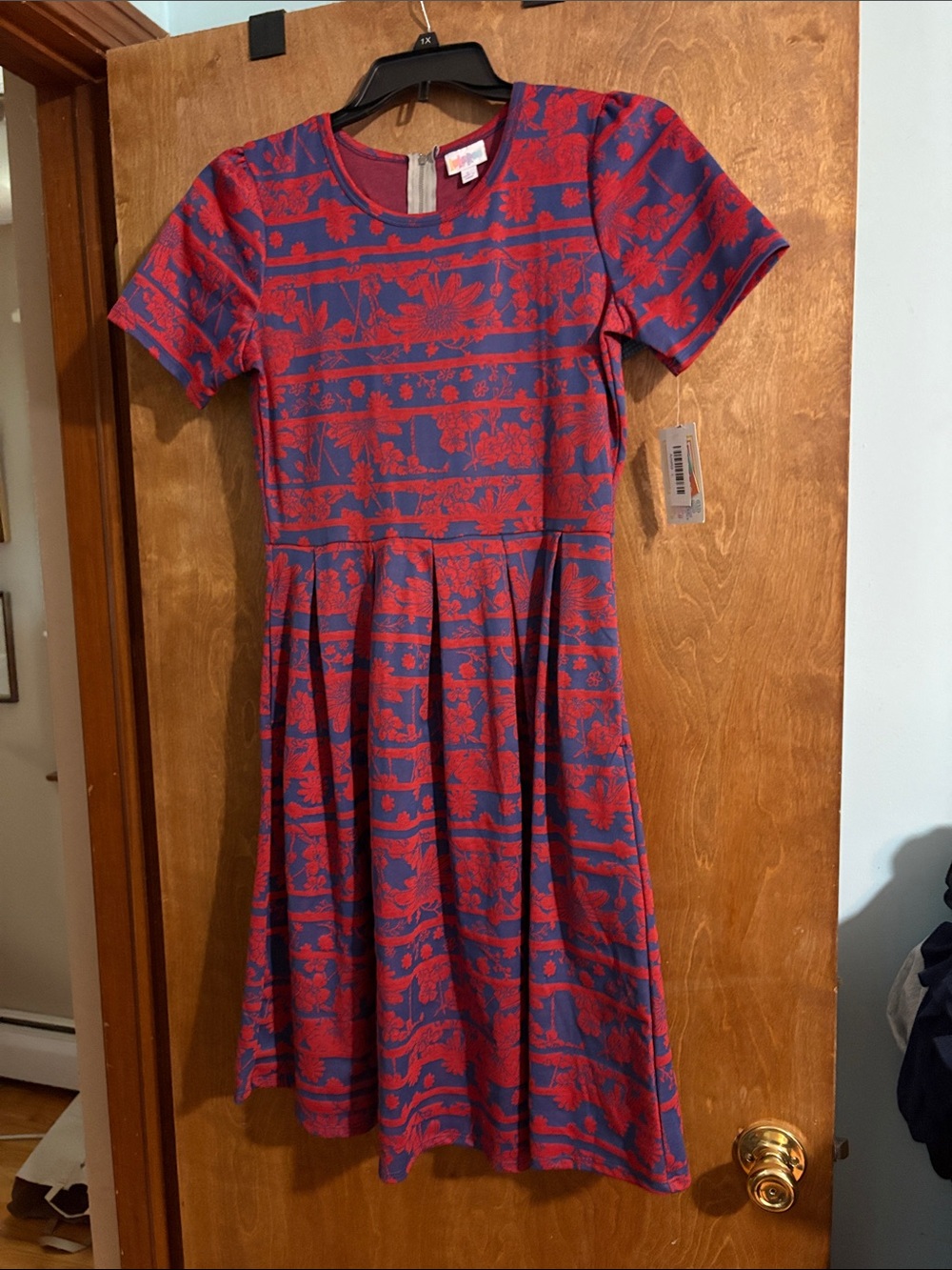 LuLaRoe Red and Blue Floral Fit-and-Flare Dress- Amelia dress